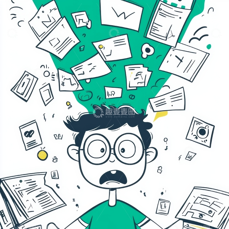 高清大图下载【趣麦麦图】文件环绕的困惑男子