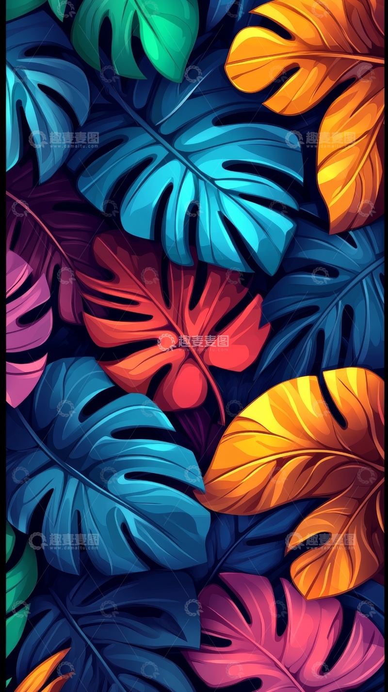 高清大图下载【趣麦麦图】多彩热带叶子艺术图案