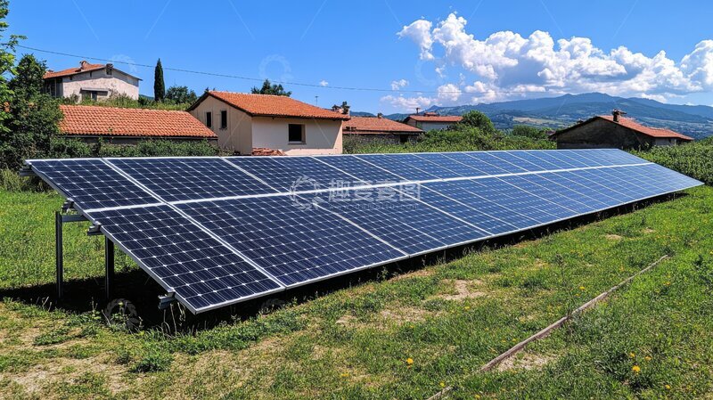 高清大图下载【趣麦麦图】屋顶太阳能板与乡村景色