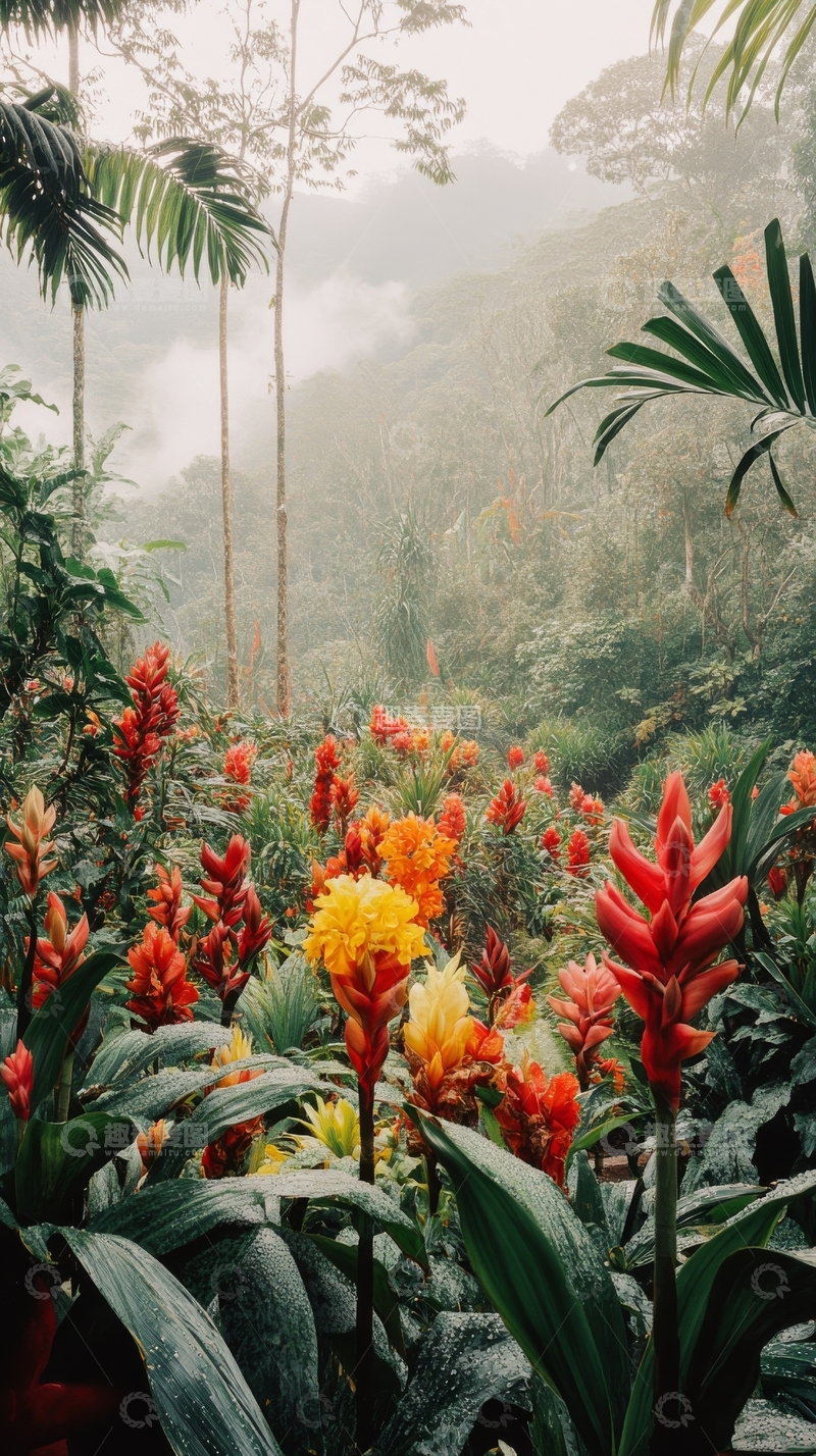 高清大图下载【趣麦麦图】热带雨林中的鲜艳花卉
