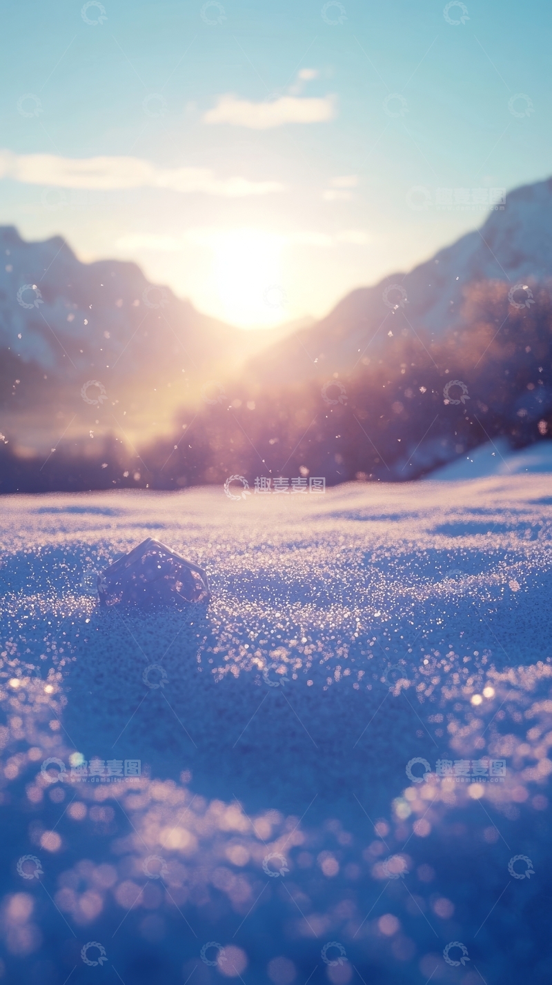 高清大图下载【趣麦麦图】雪山日出，雪地晶莹剔透