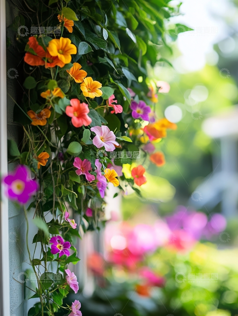 高清大图下载【趣麦麦图】窗边垂挂的多彩花卉