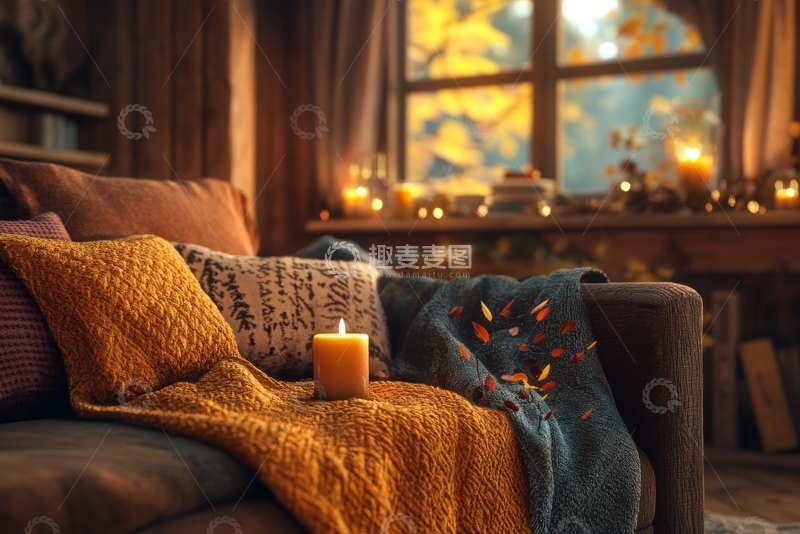 高清大图下载【趣麦麦图】温馨客厅的秋日傍晚