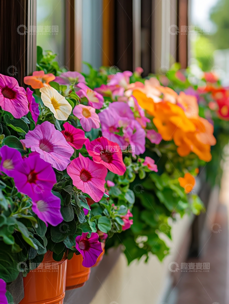 高清大图下载【趣麦麦图】窗台上的多彩花卉