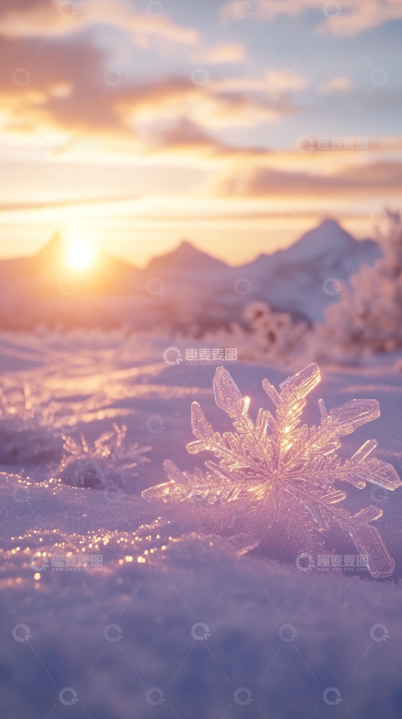 高清大图下载【趣麦麦图】雪地上的冰晶在夕阳下闪耀