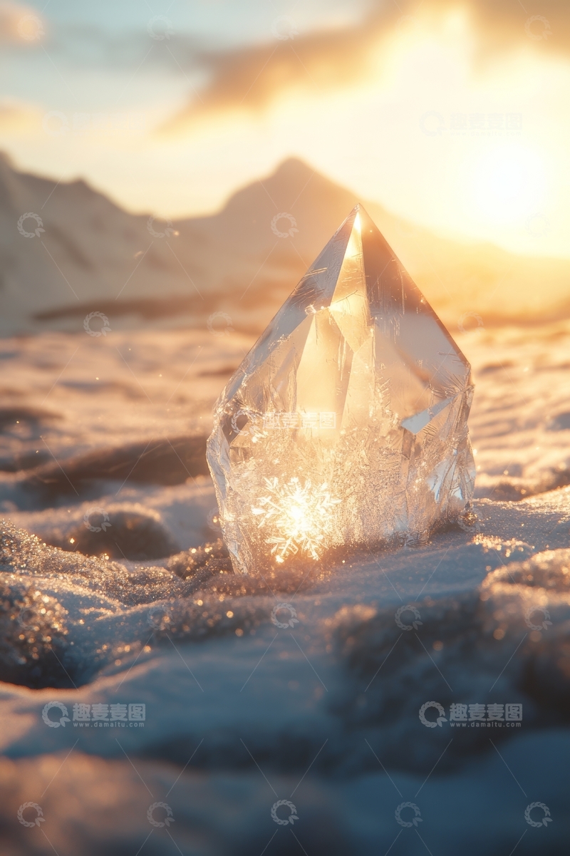 高清大图下载【趣麦麦图】日落时分的水晶在雪地闪耀