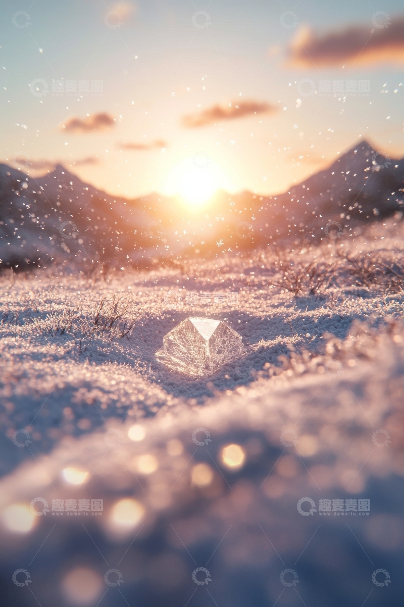 高清大图下载【趣麦麦图】冬日晨曦中的霜冻草叶