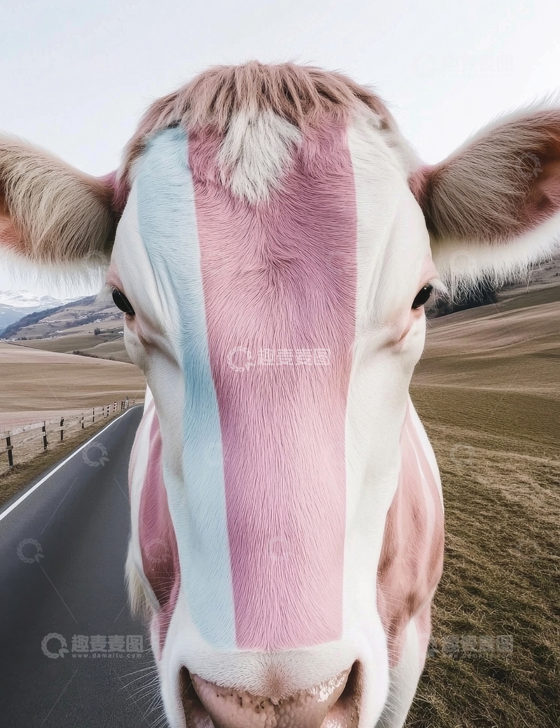 高清大图下载【趣麦麦图】色彩斑斓的牛脸特写