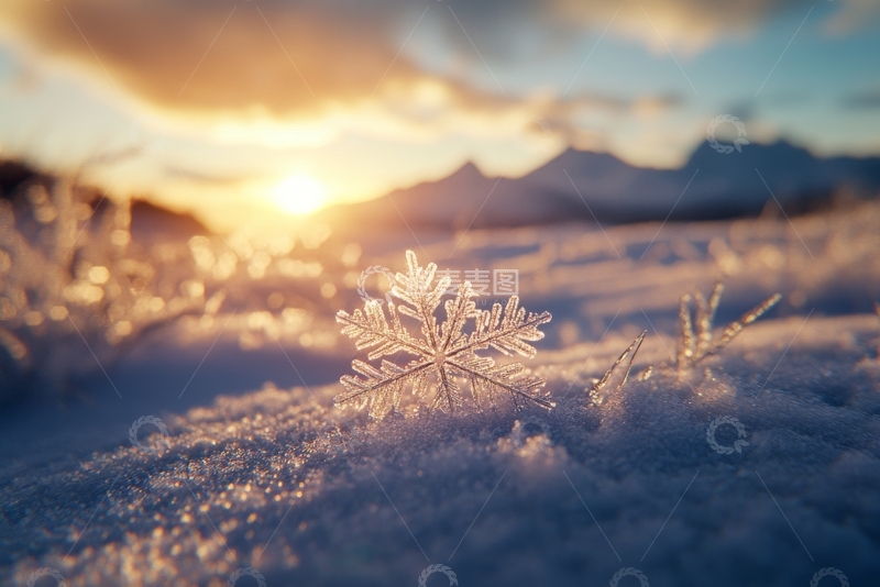 高清大图下载【趣麦麦图】雪地上的霜花在夕阳下闪耀