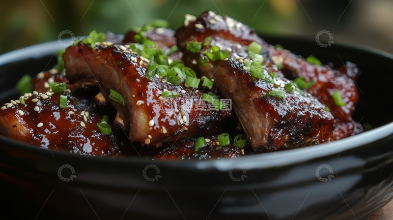 高清大图下载【趣麦麦图】酱汁排骨配葱花