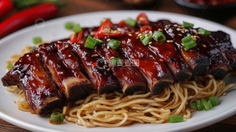 高清大图下载【趣麦麦图】酱汁排骨配炒面