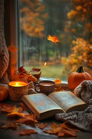 秋日窗边阅读时光