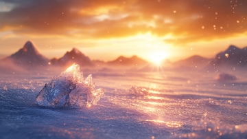 雪山日出，冰晶闪耀