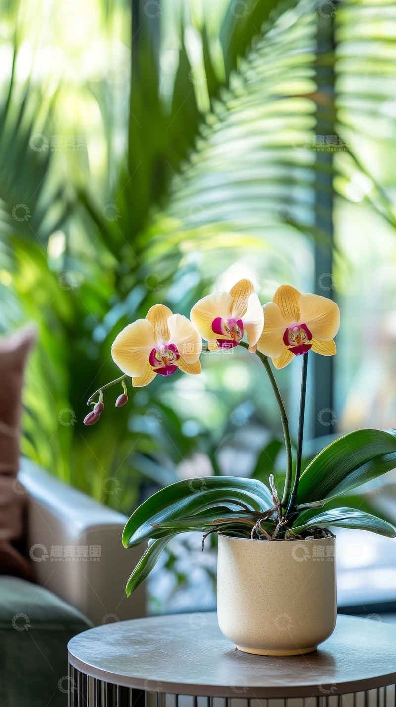 高清大图下载【趣麦麦图】室内兰花盆栽，绿植环绕