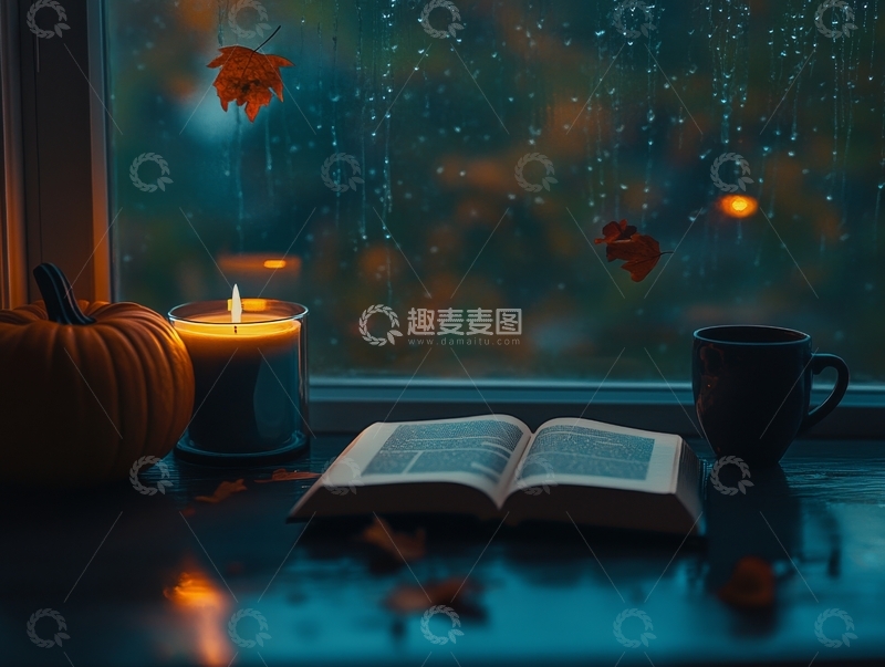 高清大图下载【趣麦麦图】雨夜窗边的阅读时光