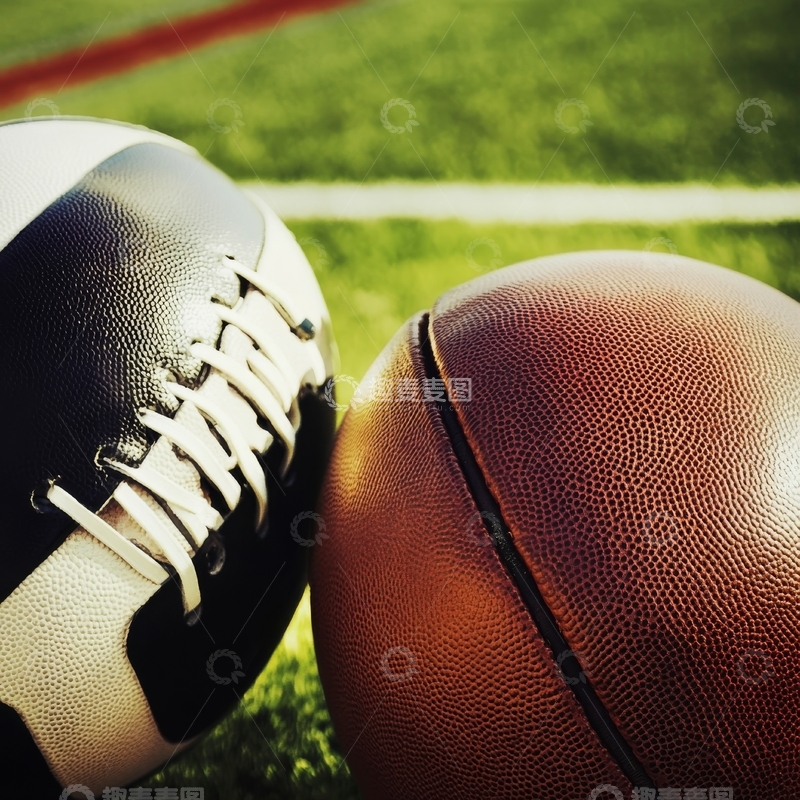 高清大图下载【趣麦麦图】足球与篮球并置草地
