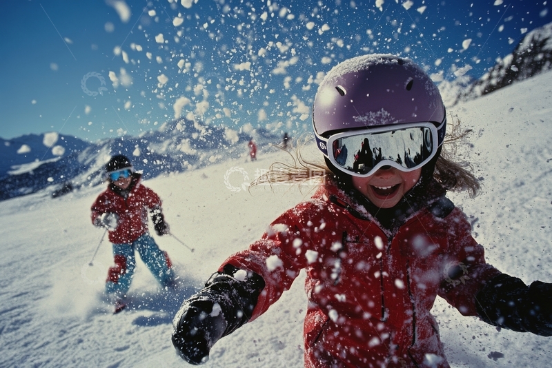 高清大图下载【趣麦麦图】雪地滑雪，欢乐瞬间