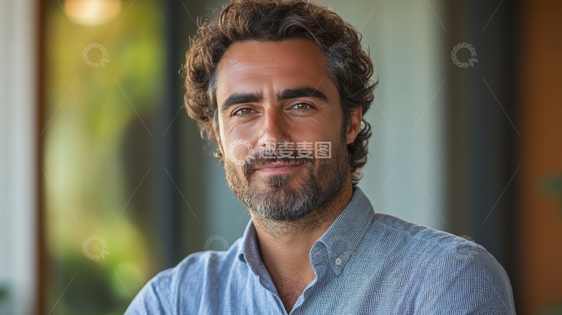 高清大图下载【趣麦麦图】微笑男子身穿浅蓝衬衫