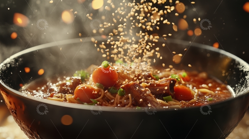 高清大图下载【趣麦麦图】热气腾腾的面条撒上芝麻