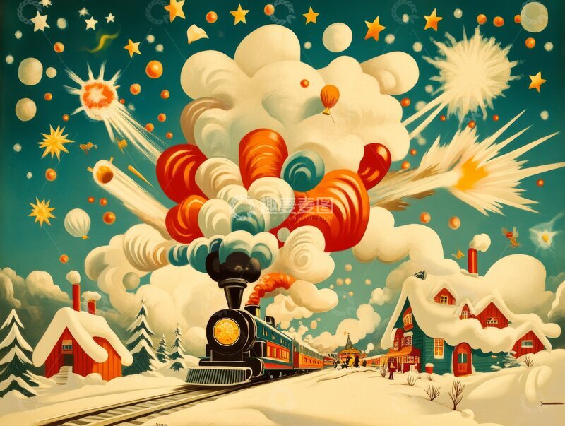 高清大图下载【趣麦麦图】-蒸汽火车穿越梦幻雪景