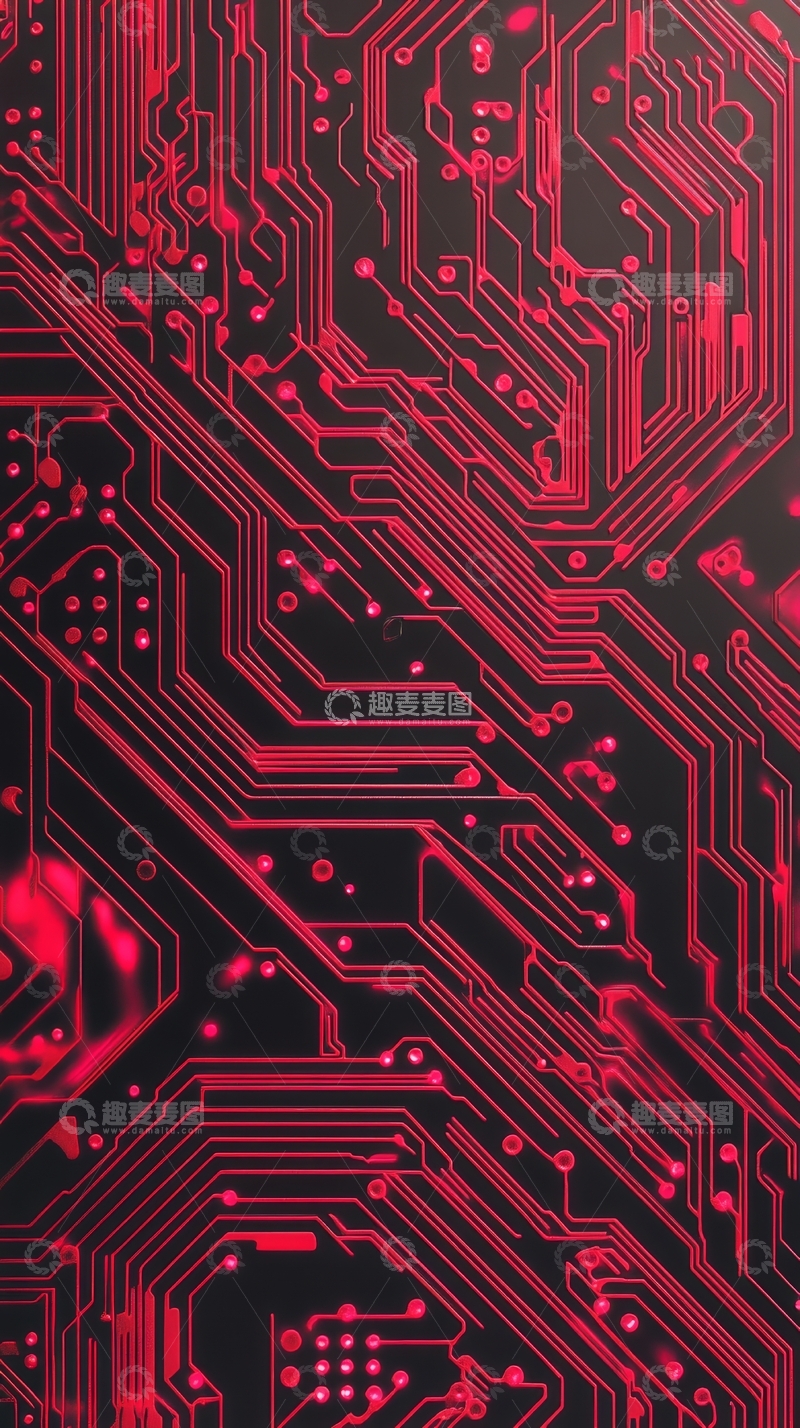 高清大图下载【趣麦麦图】红色电路板纹理特写