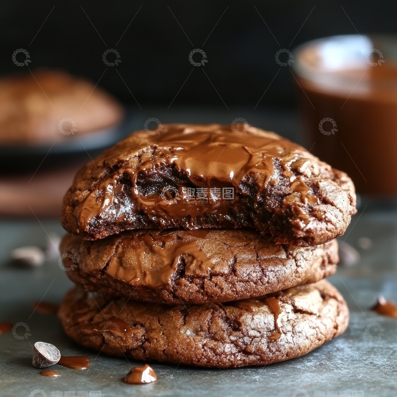 高清大图下载【趣麦麦图】巧克力夹心饼干叠放特写