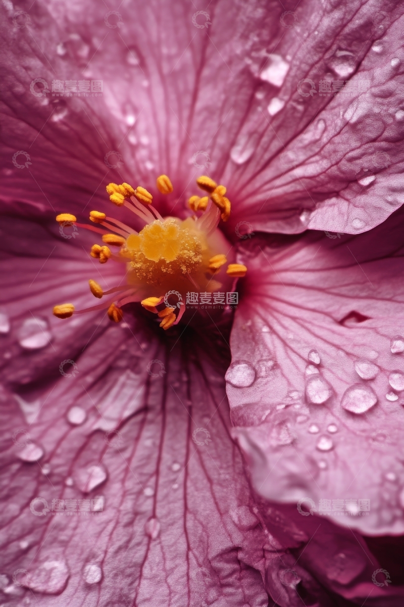 高清大图下载【趣麦麦图】雨滴点缀的粉红色花朵特写