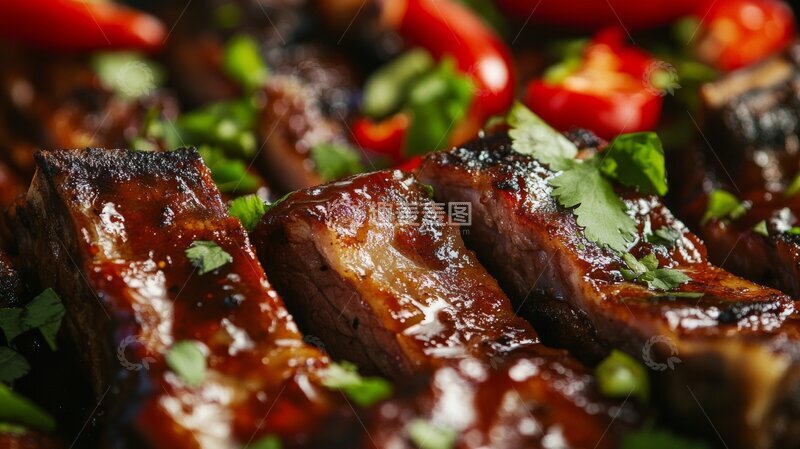 高清大图下载【趣麦麦图】美味烤肉配以香菜和辣椒