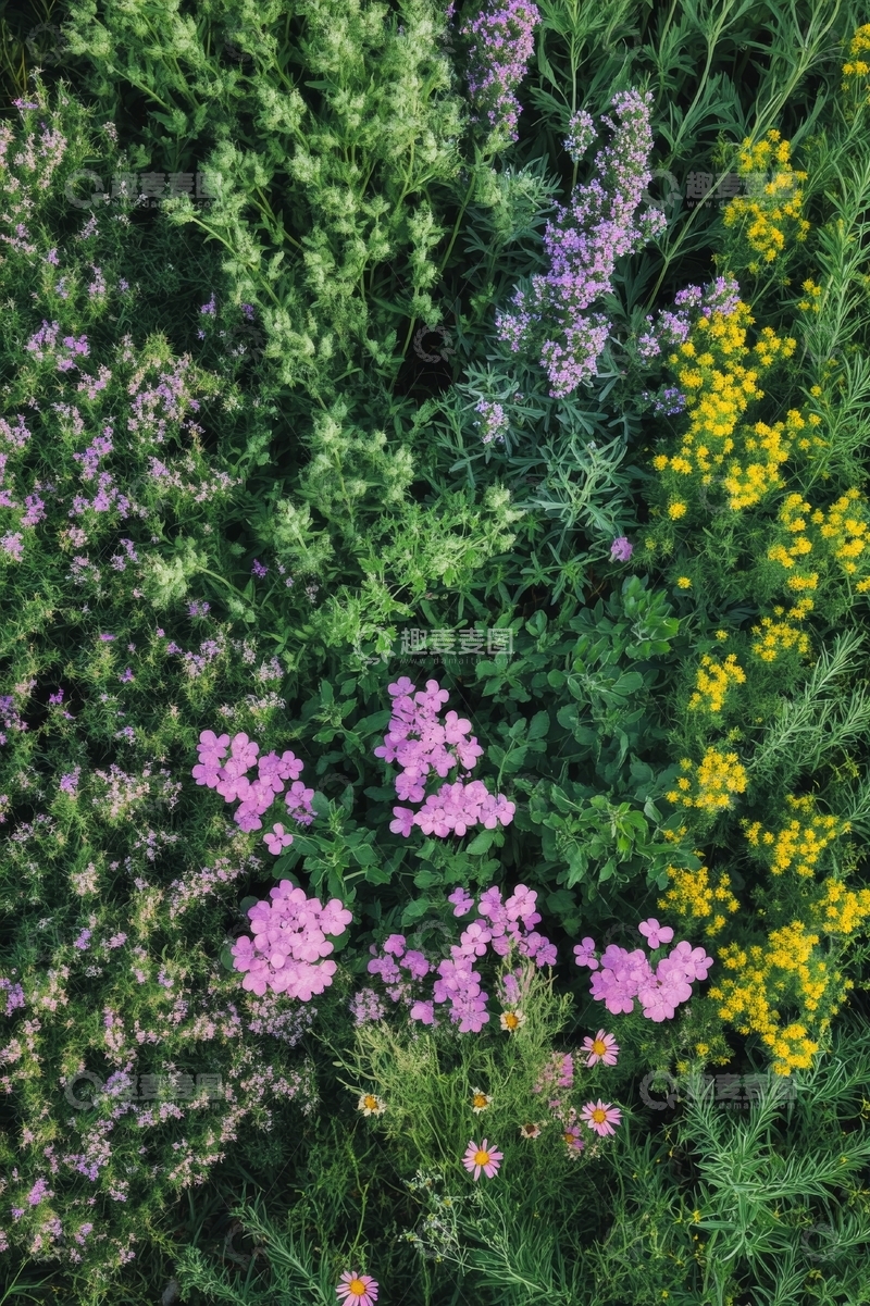 高清大图下载【趣麦麦图】多彩野花与绿叶交织的自然景观