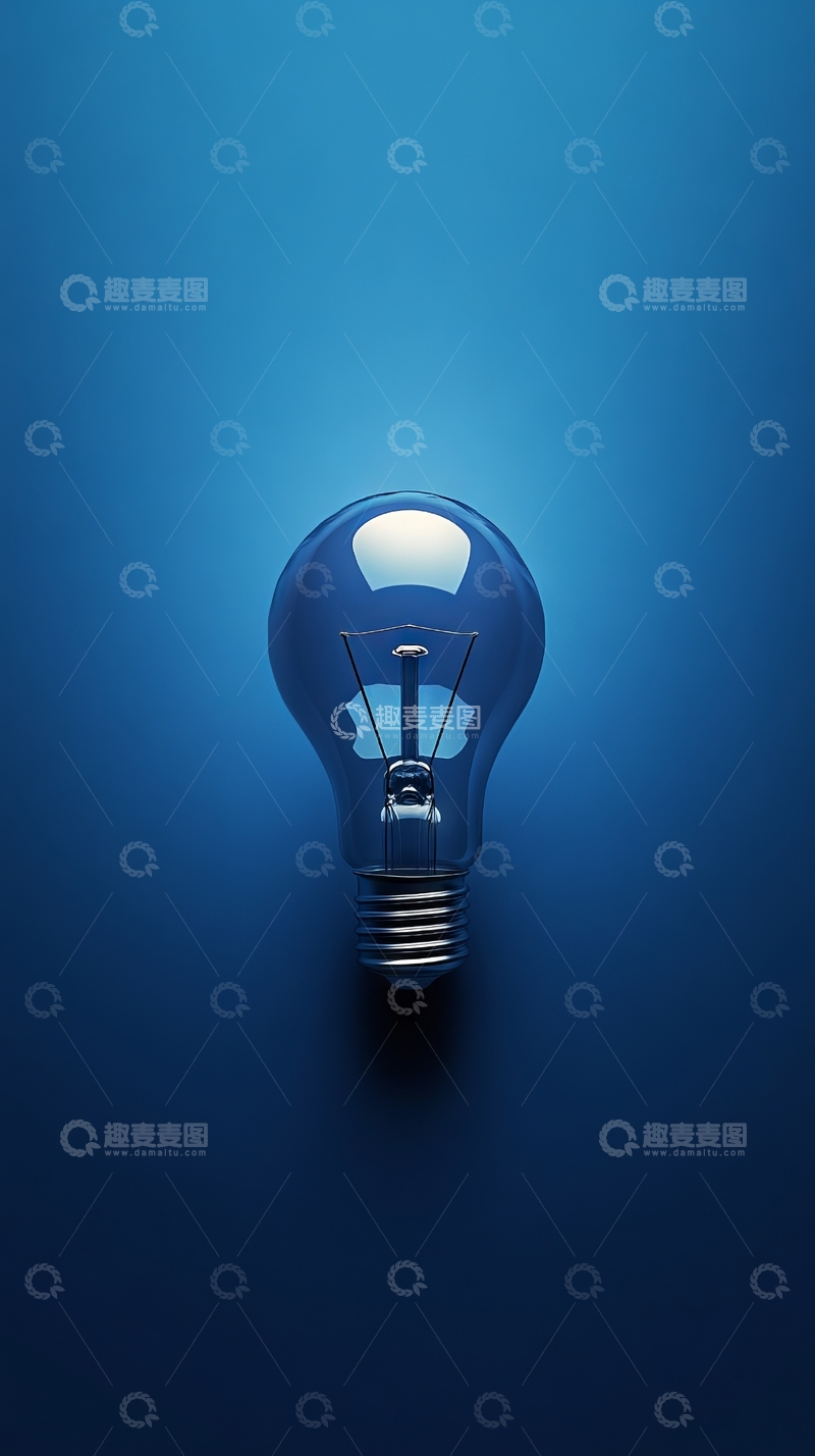 高清大图下载【趣麦麦图】蓝色背景下的发光灯泡