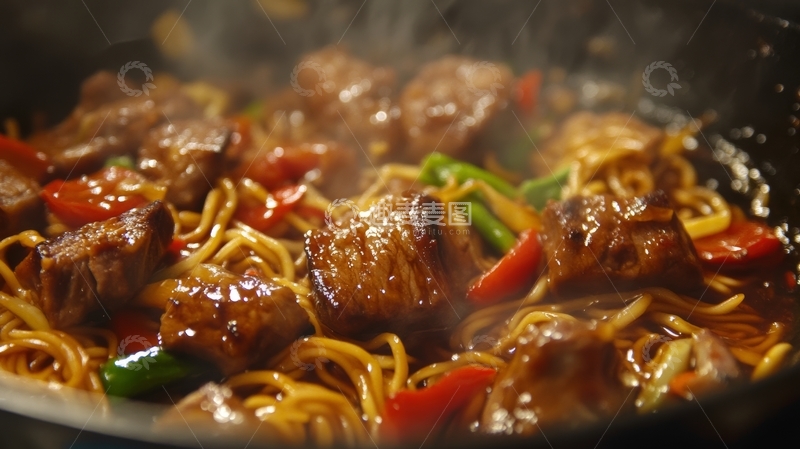 高清大图下载【趣麦麦图】热炒牛肉炒面，香气四溢