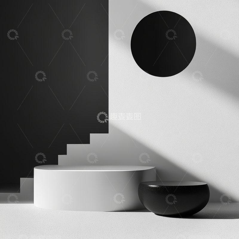 高清大图下载【趣麦麦图】黑白极简空间中的几何形态