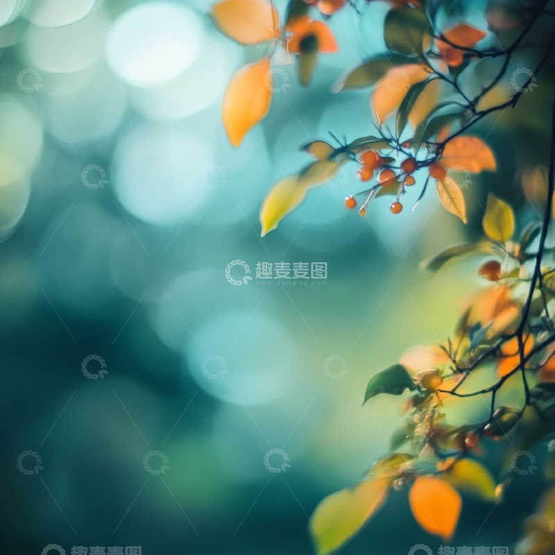 高清大图下载【趣麦麦图】秋叶与柔和背景的自然景象