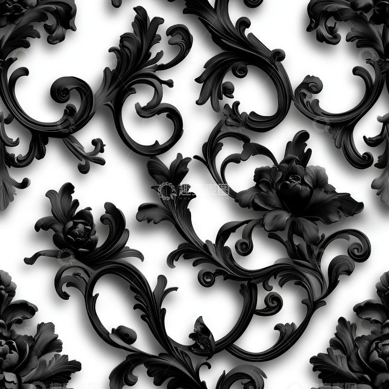 高清大图下载【趣麦麦图】黑白复古花纹无缝图案