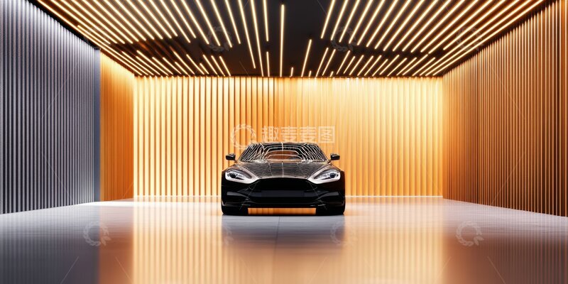 高清大图下载【趣麦麦图】现代汽车展示于光影交错的室内空间