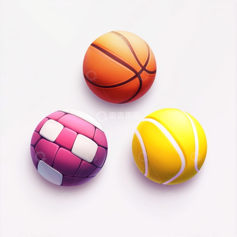 高清大图下载【趣麦麦图】三种不同类型的运动球