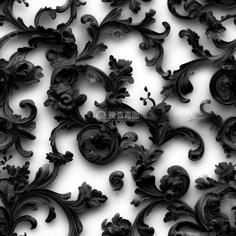 高清大图下载【趣麦麦图】黑白复古花纹无缝图案