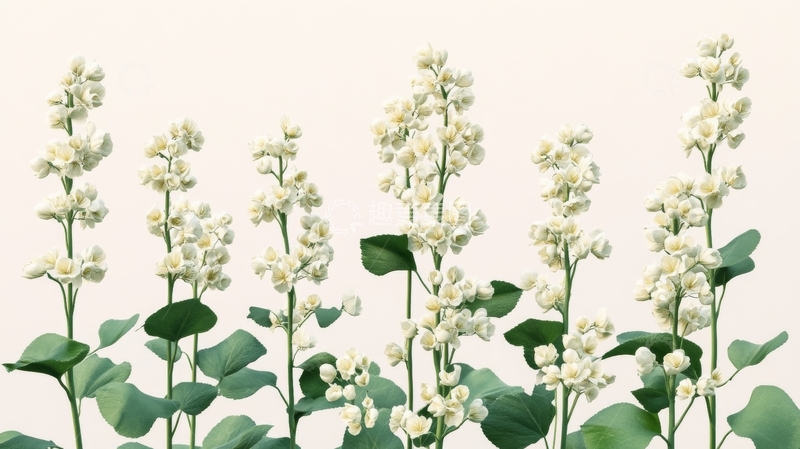 高清大图下载【趣麦麦图】白色小花与绿叶的自然组合