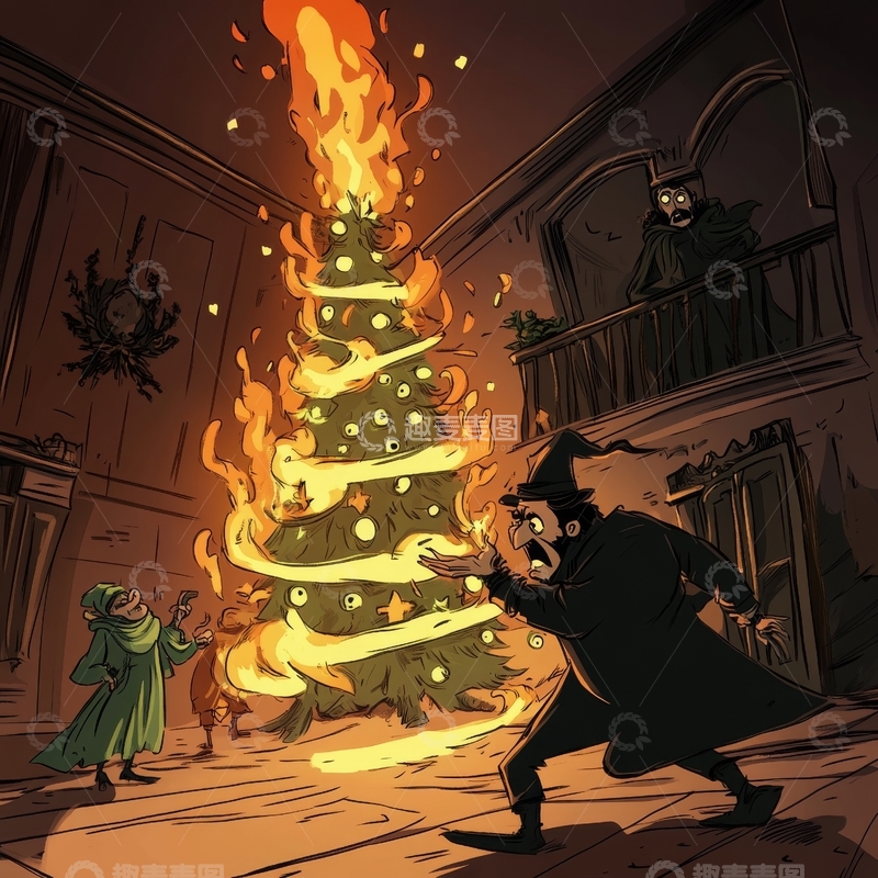 高清大图下载【趣麦麦图】燃烧的圣诞树与巫师