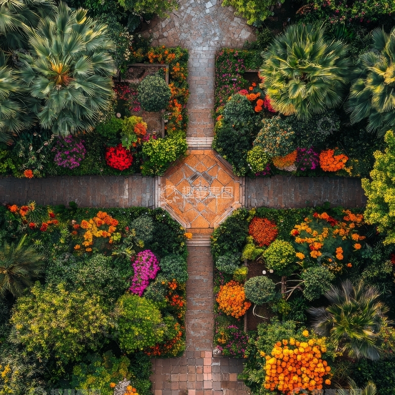 高清大图下载【趣麦麦图】俯瞰花园的对称布局