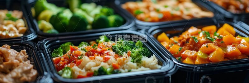 高清大图下载【趣麦麦图】多样蔬菜与米饭的预制餐盒