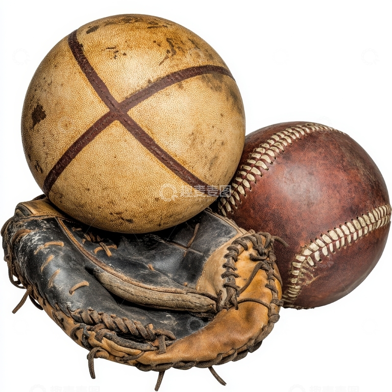 高清大图下载【趣麦麦图】复古运动装备：手套与球