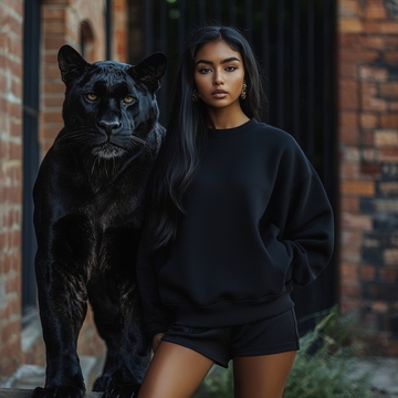 黑豹与女子并肩站立