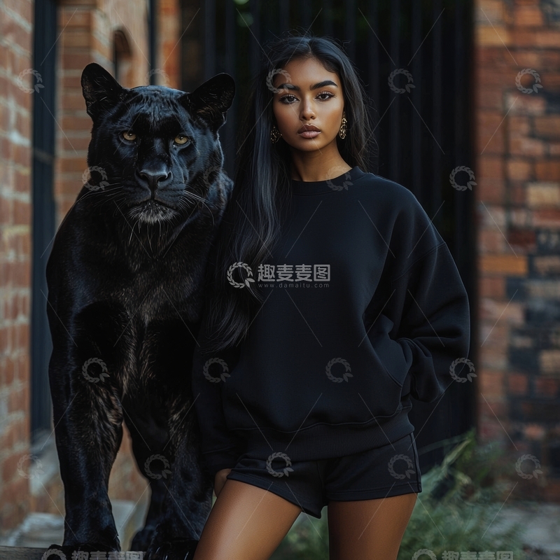 黑豹与女子并肩站立