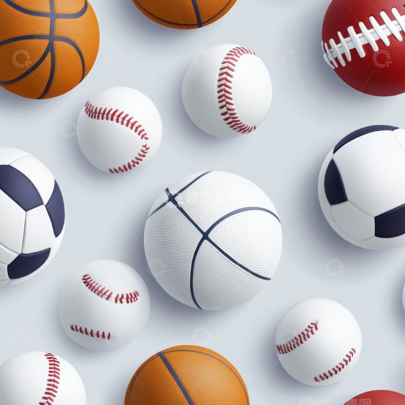 高清大图下载【趣麦麦图】多种运动球类的排列展示