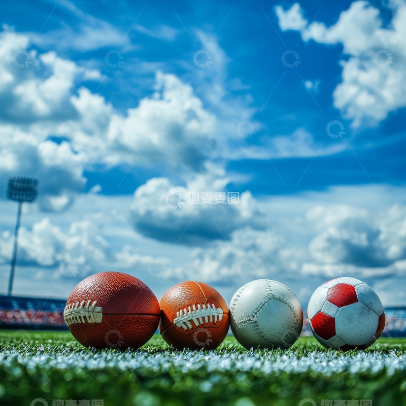 高清大图下载【趣麦麦图】多种运动球置于绿茵场上