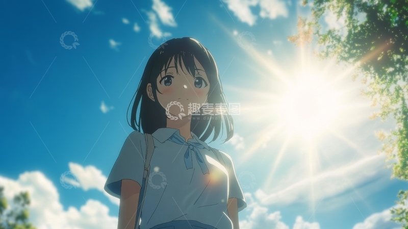高清大图下载【趣麦麦图】阳光下的女孩微笑