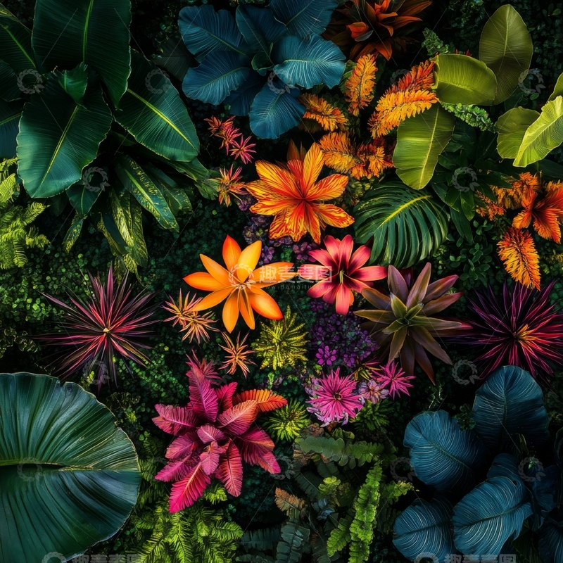 高清大图下载【趣麦麦图】热带植物墙的多彩展示