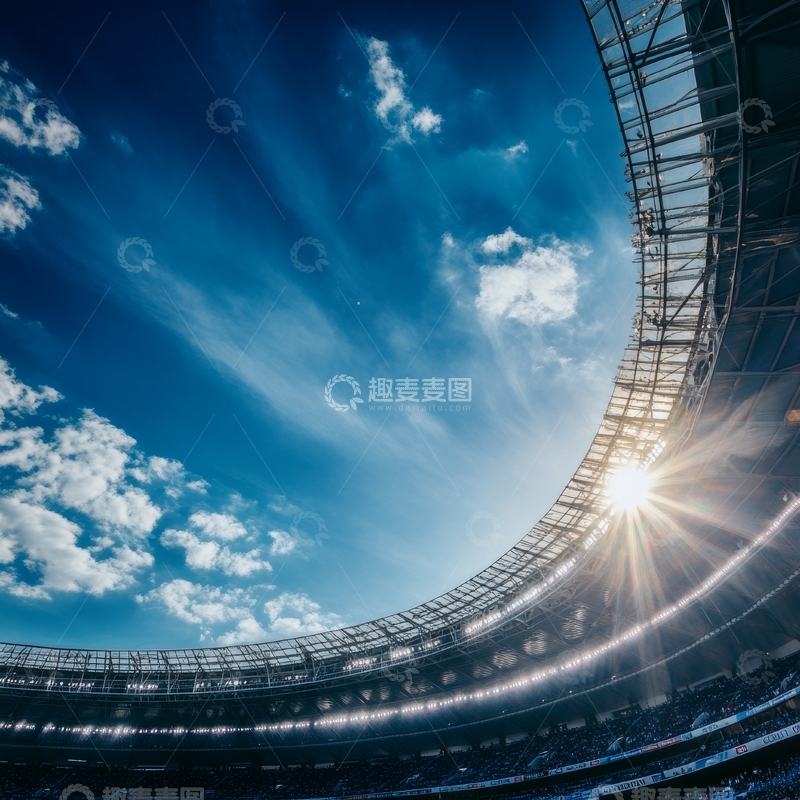 高清大图下载【趣麦麦图】阳光穿透体育场穹顶的壮观景象