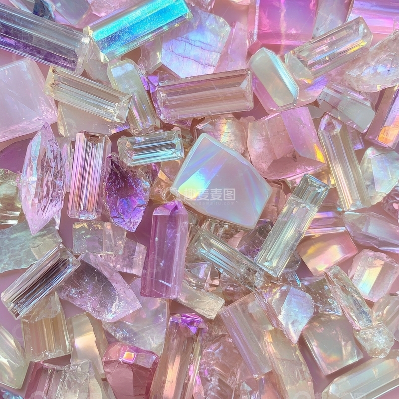 多彩水晶堆叠的特写